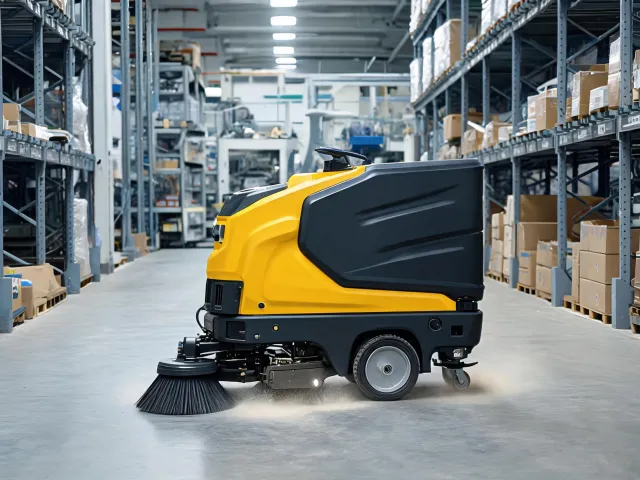 Industrial floor sweeper for dry debris