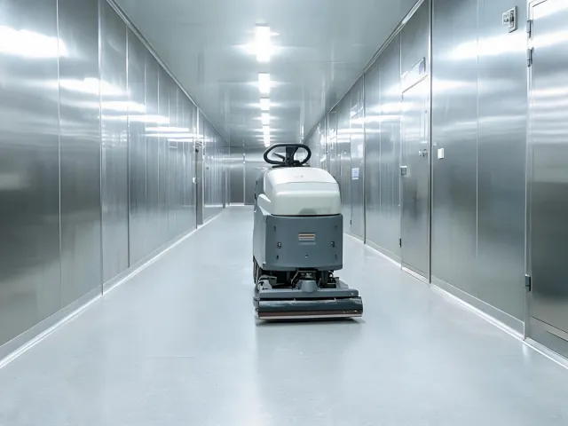 Food processing corridor floor cleaning
